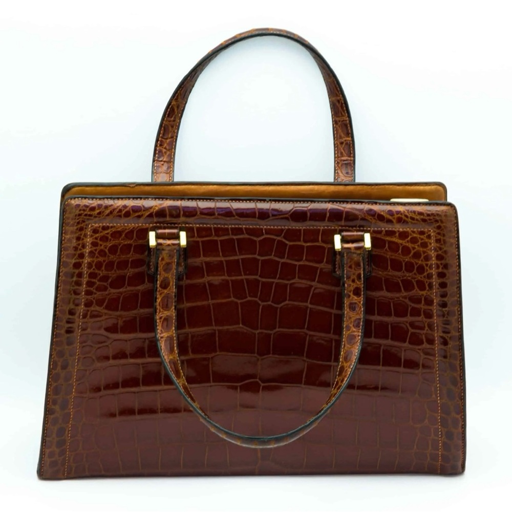 Hermes Brown Satchel with Crocodile Embossing